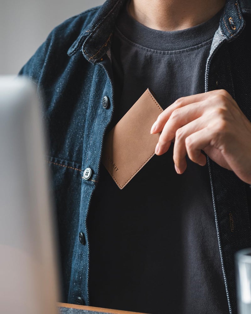 VULKIT حامل بطاقات العمل الجلدية مزدوج الجوانب نحيف منظم بطاقات الاسم للرجال أو النساء (يانغبا بني فاتح) - Image 3